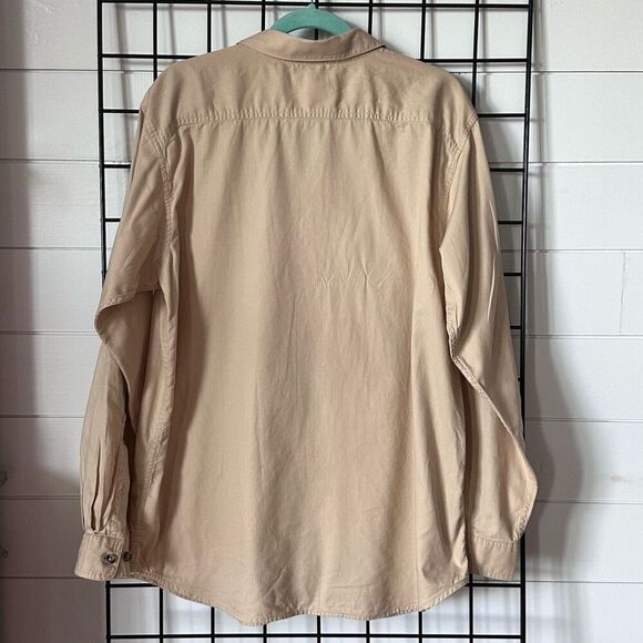 Columbia Button Up Shirt Men’s L Beige Roll Tab Sleeve Flip Cuff Camo - Picture 5 of 10